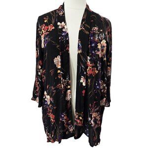 Pink Clover Stitch Fix NWT Maples Black Floral Open Front Kimono Topper Duster